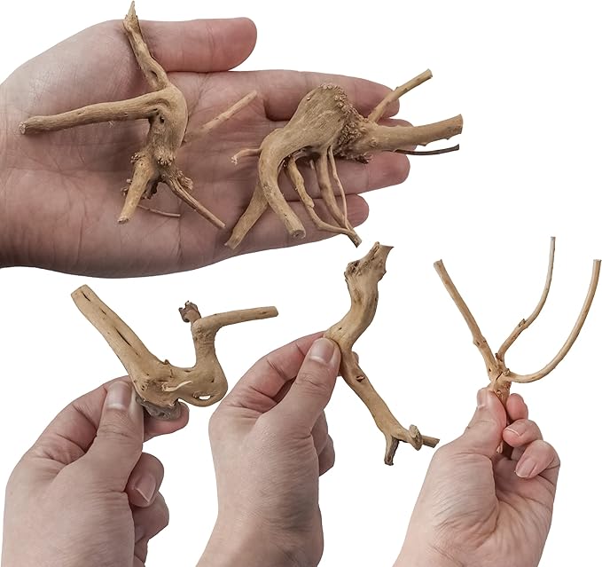 Vmiapxo 8 Pieces Natural Driftwood for Aquarium Decor, Assorted Sinkable Spider Wood, Reptile Drift Wood Branches Fish Tank Decorations (3.15''-4'')