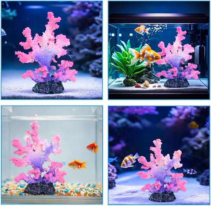 Polyresin Coral Ornament for Fish Tank Decorations,Aquarium Landscape Decor - Safe for Saltwater & Freshwater,Purple&Pink