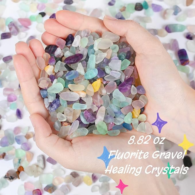 Fluorite Aquarium Gravel Fish Tank Gravel Rocks Polished Tumbled Stones Chips Stone Crushed Healing Crystal Quartz Gemstone Bulk for Vase Filler Pea Gravel Substrate Beta Fish Tank Decor 0.55lbs