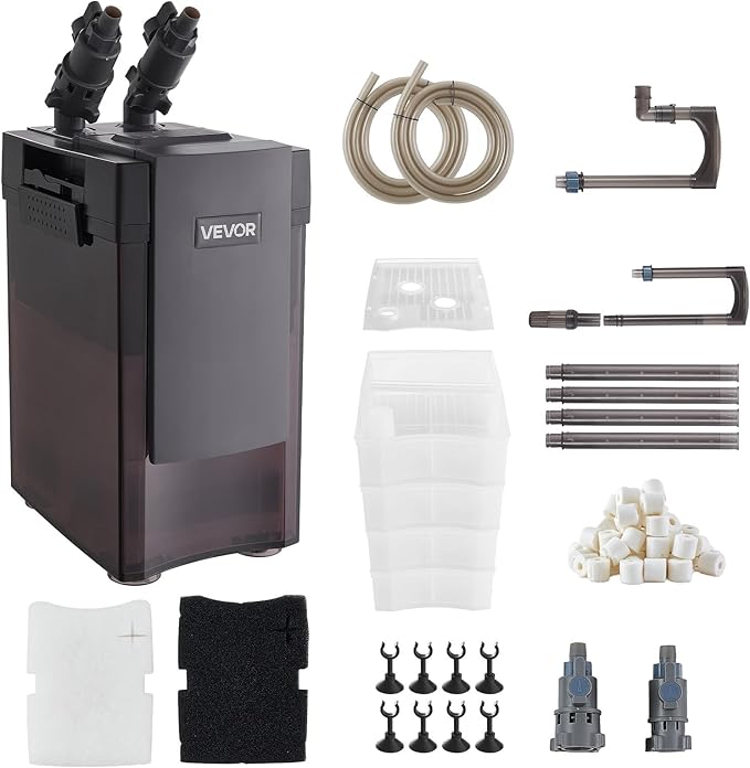 VEVOR 396GPH Canister Filter, 4-Stage External Aquarium Filter with Powerful Pump, Water Circulation Cleaning Machine with Media for Large Fish Tanks and Aquariums Up to 125 Gallons, for Freshwater