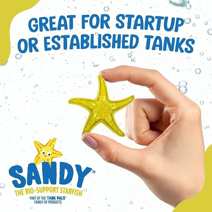 Sandy The Bio-Support Starfish - 3 Pack, Yellow- Promotes A Healthy Balanced Aquarium Ecosystem, Probiotic Growth, Tank Environment Control