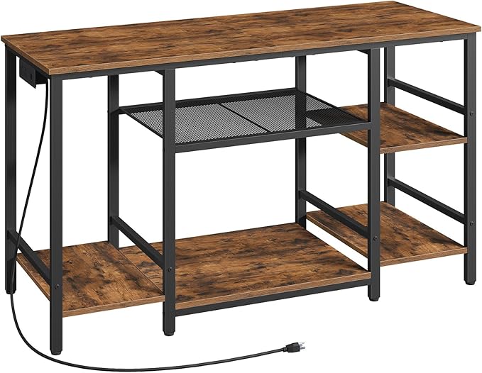 MAHANCRIS 55-75 Gallon Fish Tank Stand with Power Outlet, 3-Tier Metal Frame Aquarium Stand, Heavy Duty Reptile Terrarium Tank Stand, 52.0"L x 19.7"W x 29.9"H, 800 LBS Capacity, Rustic Brown FTHR55E01
