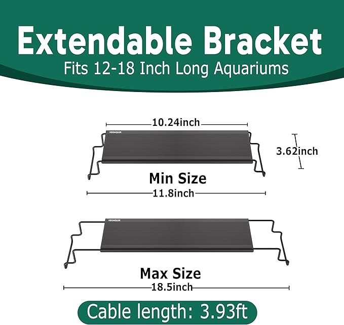 24/7 LED Aquarium Light for 12-18 Inch Plant & Fish Tank, 12-Color & Gradient & Full Spectrum with Auto On/Off, Brightness, Sunrise-Daylight-Moonlight, Extendable Brackets for Freshwater IP68