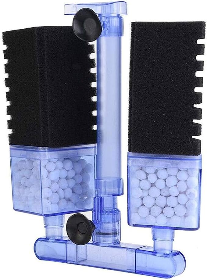 Multi Layer Filter Media Biochemical Dual Sponges Filters with Extendable Telescopic Air Flow Outlet Air Pump Driven for Betta Fry Aquarium Fish Tank Up to 50 Gallon (1-Pack, Black Sponge)