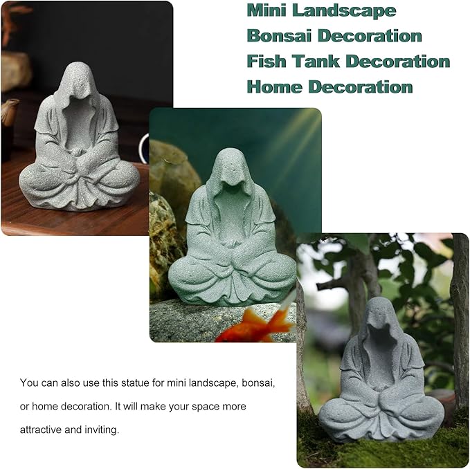 Fish Tank Buddha Statue Sandstone Ornament,Zen Garden Aquarium Decor,Meditating Statues for Underwater Landscaping