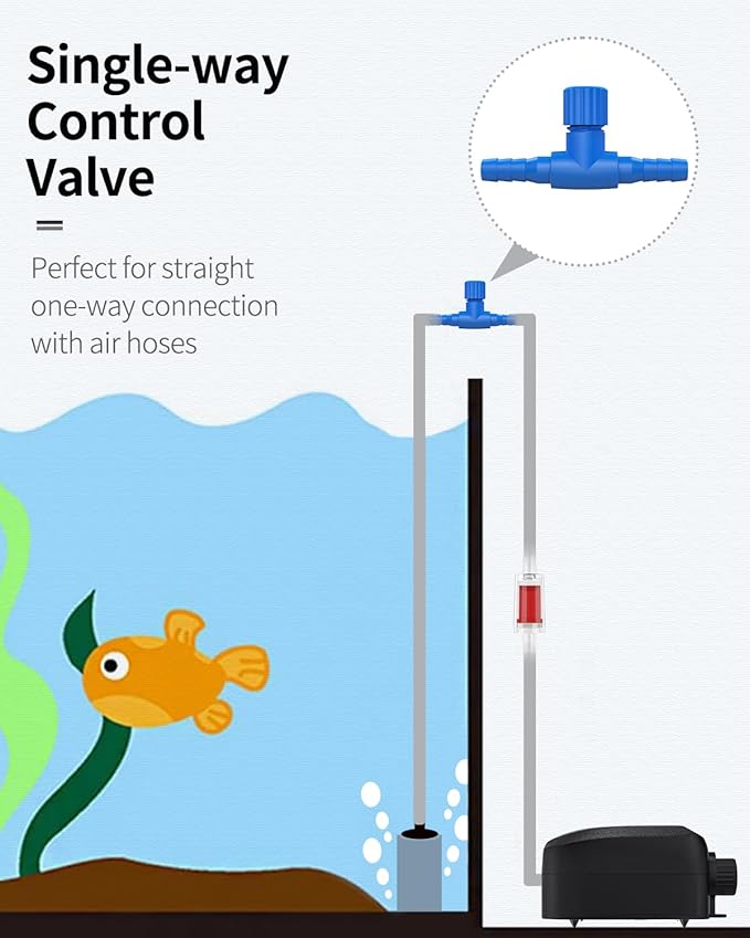 Pawfly Aquarium Air Control Valves for 3/16" ID Airline Tubing Single Way Plastic Air Flow Controllers Regulators Adjustable Blue Hose Connectors Air Pump Accessories for Fish Tanks, 10 Pack