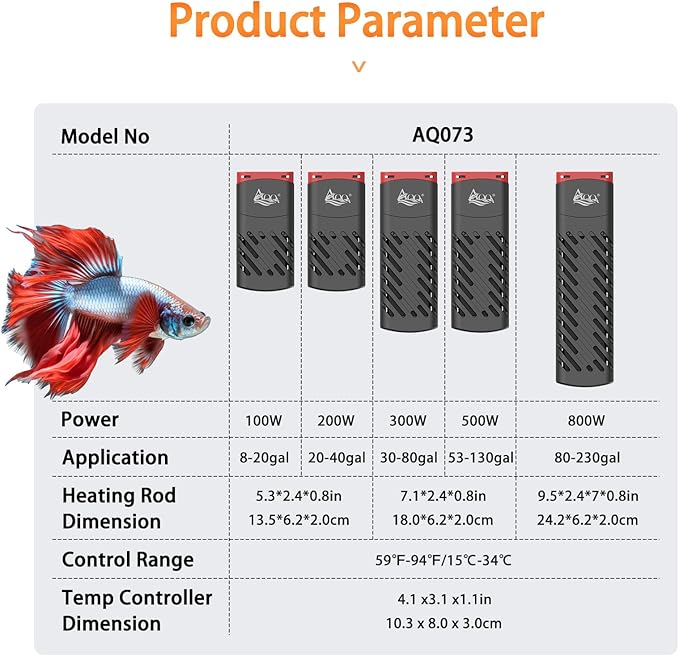 AQQA PTC Aquarium Heater 200W for Fish Tank 20-40 Gallon Digital Thermostat with External Controller Temp Range 59-94℉ with Overheat & Out-of-Water Auto Shut-Off Protection (200W for 20-40Gal)