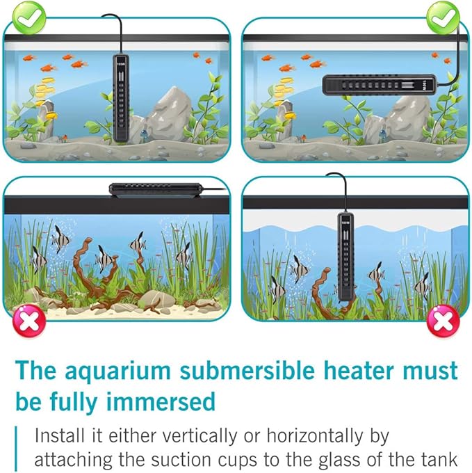 AQQA Fish Tank Heater 100W for 25-35 Gallon Mini Aquarium Heater Quartz Glass Submersible Heater for Aquarium Betta Fish Heater Aquarium Thermostat Heater Freshwater & Saltwater(100W for 25-35 Gal)