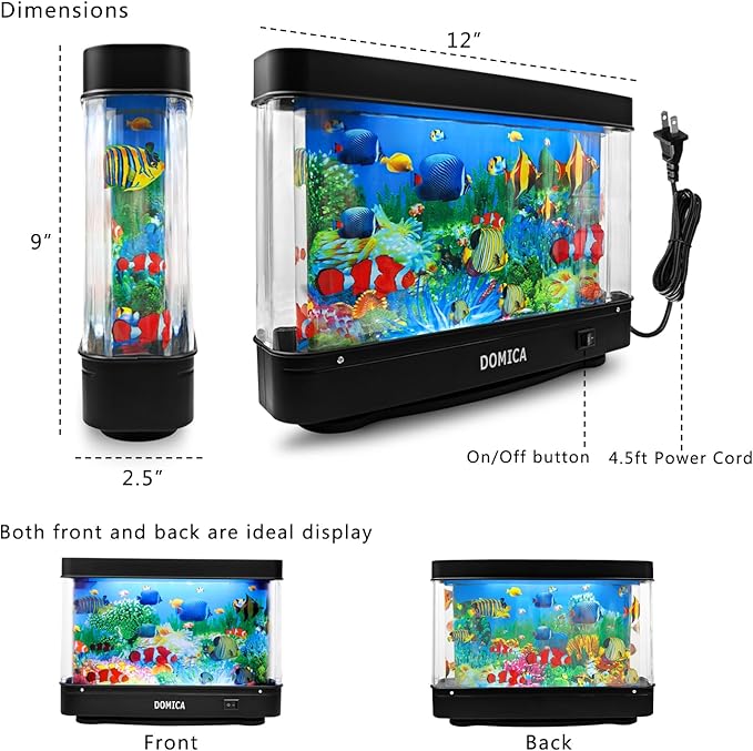 Fake Fish Tank with Moving Fish, Decorative Aquarium Lamp (Auto 2/4/12H Shutdown Timer), Artificial Tropical Marine Tank, LED Mood Light Office Table Light, Fun Gifts