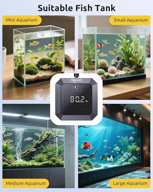Aquarium Thermometer Submersible, Digital Fish Tank Thermometers with USB for GlassTank, Aquariums Temperature Gauge ±1℉ Accurate, Suitable for Fish, Turtle, Saltwater or Freshwater, 6.56ft Power Cord