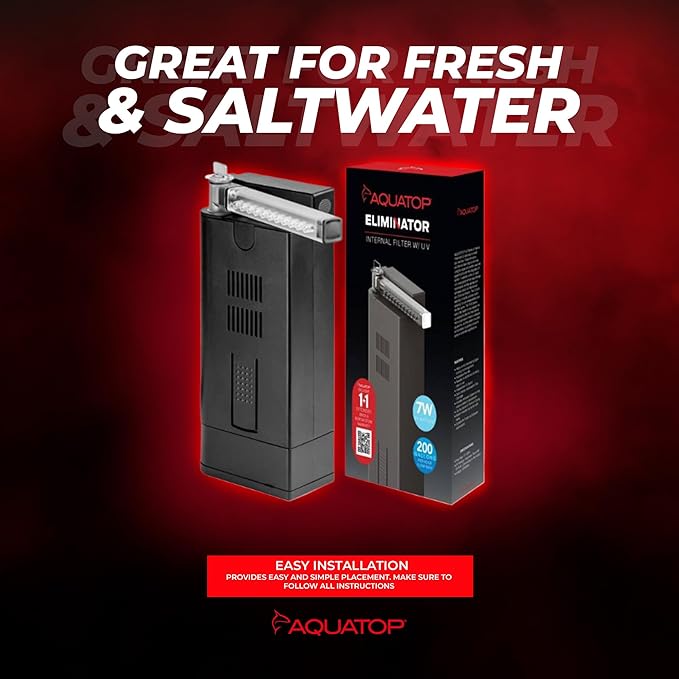 Aquatop 200 GPH Slim Internal Filter with 7W Light – for Crystal Clear Water – for Fresh & Saltwater Tanks – Innovative Aquarium Filter for Tanks