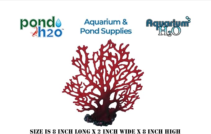 Red Fan Marine Coral Artificial Aquarium Fish Tank Decor, 8 Inches Tall, Aquascape Centerpiece Coral Ornament, Resin Fish Tank Decoration for Aquatic Landscape