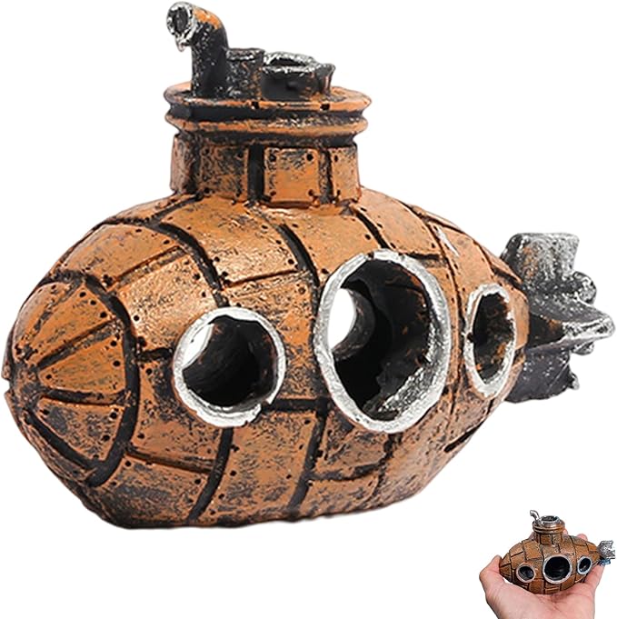 Resin Submarine Ornament: Safe Multi-Level Hideout + Spawning Caves for Aquariums, Boosts Cherry Shrimp Breeding Success, Protects Small Fish & Crabs (Fresh/Saltwater)