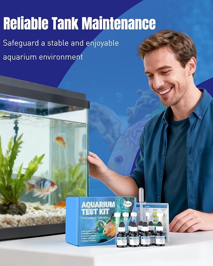 Pawfly 5 in 1 Aquarium Water Master Test Kit, Aquarium Water Test Kit Fish Tank Water Testing Kit for pH Nitrite Nitrate Ammonia & Phosphate, Aquarium Test Kit for Freshwater & Saltwater Fish Tanks