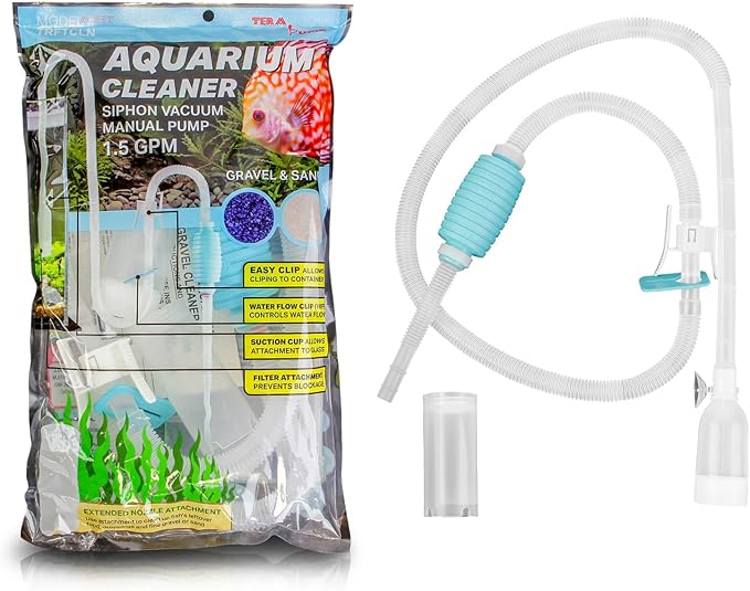 TERA PUMP 2 Pack Fish Tank Gravel Cleaner Siphon - Manual Water Pump for 10-20 Gallon Aquariums - BPA-Free Water Change Siphon Hose