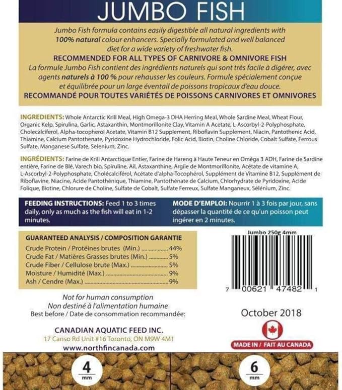 Northfin Fish Food Jumbo Formula Slow Sinking Pellets (6mm 500g)