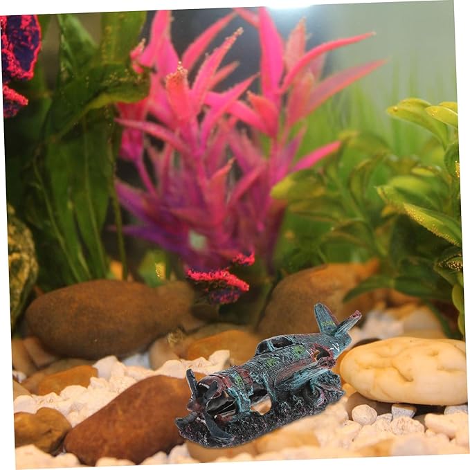 Balacoo Fish Tank Decorations, Resin Airplane Ruins for Aquarium Decoration, Vintage Fighter Plane Wreck for Fish Shrimp Shelter Cave Hideout, Fish Tank Landscape Decoration