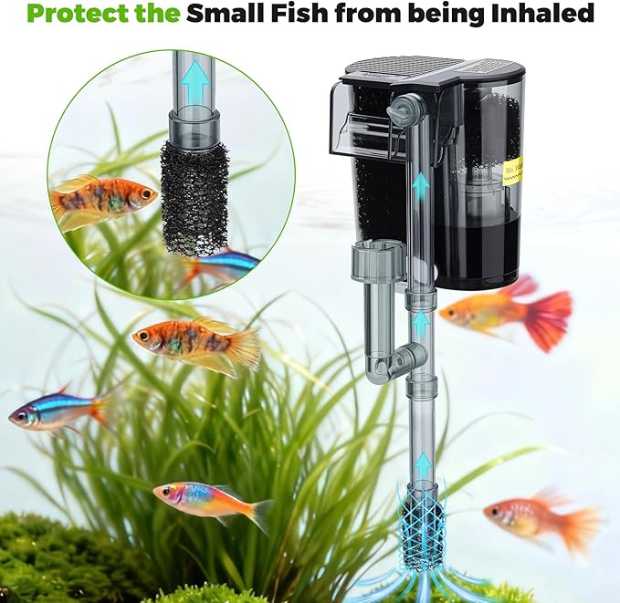 hygger 3.5W Hang On Back Aquarium Filter with Replacement Cartridges 4 Set