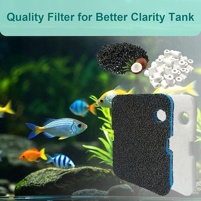 16 Pack Aquarium Filter Media Set Replacement forPenn-Plax Cascade 700 & 1000 Canister AquariumFilters, Includes Bio Sponge Filters, White Floss Pads,Activated Carbons, Ceramic Rings & Mesh Bags