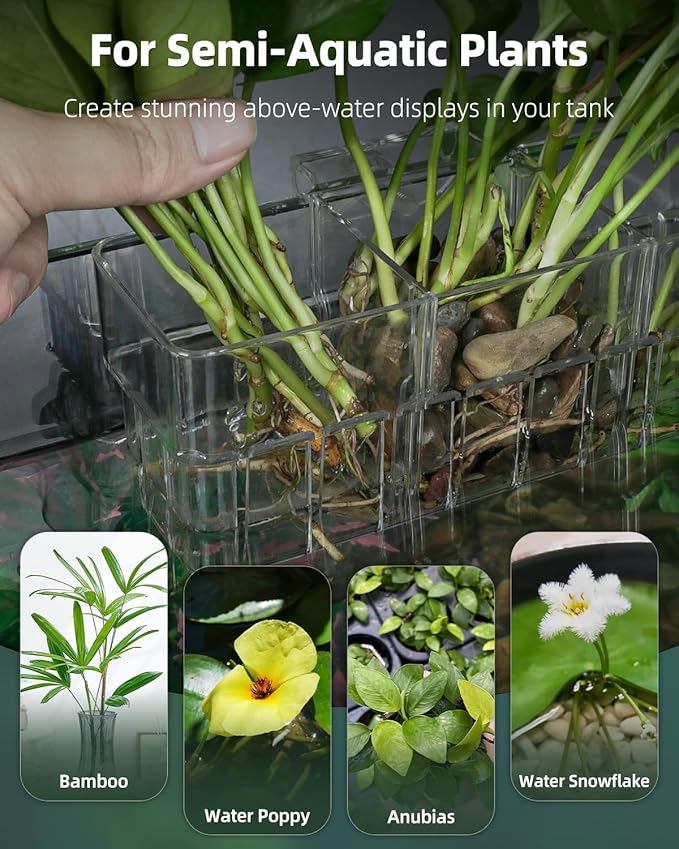 Pawfly Clear Acrylic Aquarium Plant Holder for Fish Tanks, 3 Slots Top Hanging Fish Tank Planting Holder with Hook, Adjustable Aquarium Planter Cup, Plant Pot for Water Feature Decoration