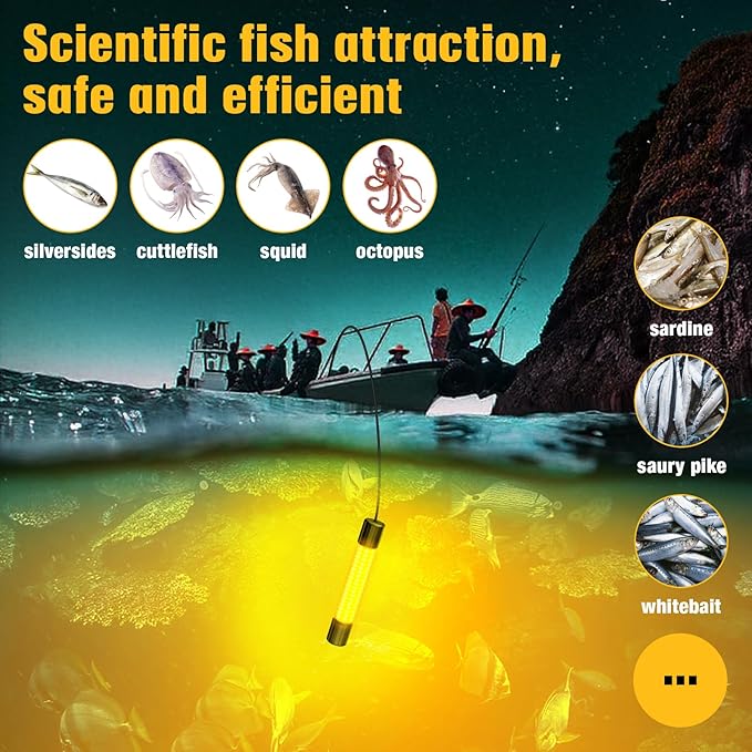 Underwater Fishing Warm Light Compatible with DeWalt 20V Battery,1300 Lumens, LED Light for IP68 Waterproof Submersible Fish Attracting, Night Fishing for Docks Boats or Kayaks(no Battery)