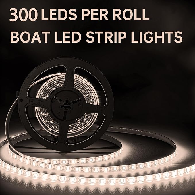 Shangyuan Marine LED Strip Lights with Battery Box for Pontoon Under Deck Lights, Battery Operated Boat Interior Lights for Fishing Sailboat Kayak, Boat Accessories, 5m (16.4ft) (white)