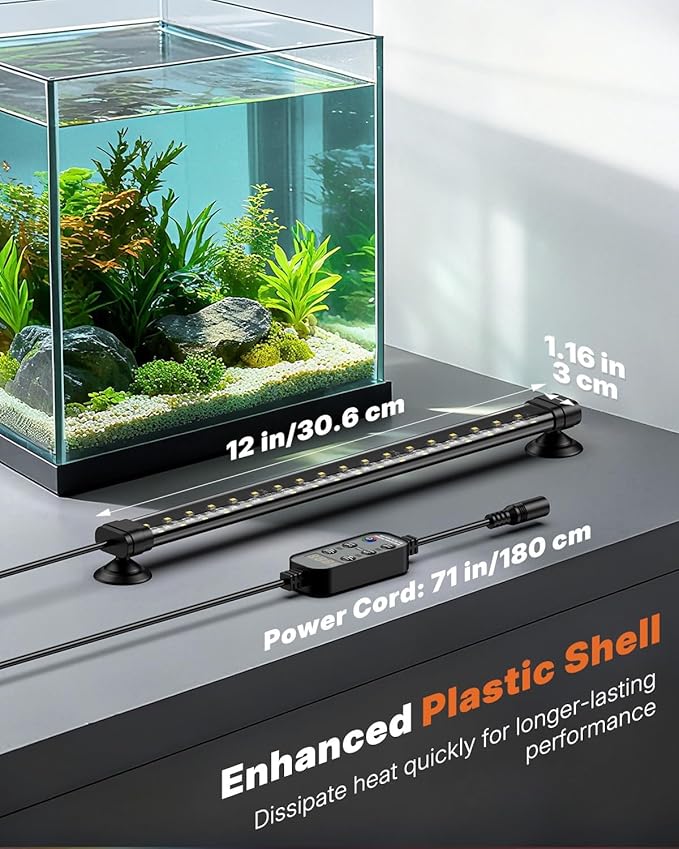 Pawfly Aquarium Light with Bluetooth for Plants, 6.5W 12 inch Full Spectrum Fish Tank Light for 13-22 inch Fish Tanks, Submersible LED Lights with App Control, Timer Modes & Adjustable Brightness