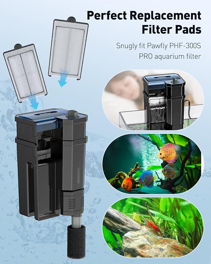 Pawfly 4 Pack Filter Cartridges for PHF-300S PRO Hang on Back Aquarium Filter, Fish Tank Filter Pad, Filter Media for Freshwater & Saltwater, White Aquarium Sponge for Filtration, 5" × 3.2"