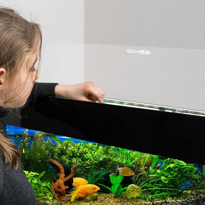 Sieral Aquarium Lids Polycarbonate Canopy 2 Pieces Set 16.87 x 16.87 x 0.12 Inch for 50/65/84 Gallon with Center Brace Aquariums Cover Fish Tank Lid with a Hook Knife, Clear