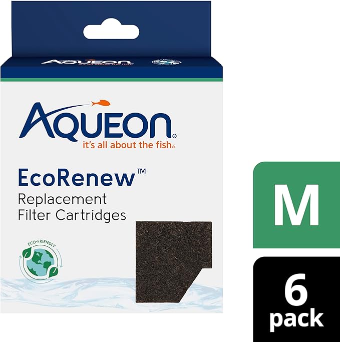 Aqueon Genuine EcoRenew Filter Cartridges, for Freshwater and Saltwater Aquariums, Medium, 6-Pack