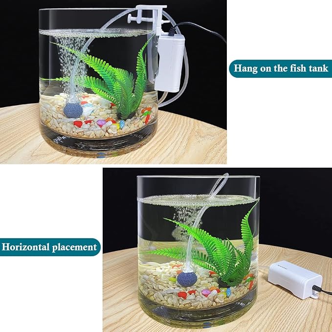 FEDOUR Mini Aquarium Air Pump, 20GPH 48GPH Fish Tank Hang on Oxygen Pump, Ultra Quiet Aquarium Bubbler for up to 60 Gallon Fish Tank