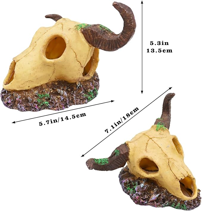Snake Hideout, Reptile Aquarium Skull Decor, Resin Skeleton Head Fish Hide, Tank Terrarium Aquarium Accessories, Reptile Hides and Caves for Fish Bearded Dragon Salamander Ball Python Leopard Gecko