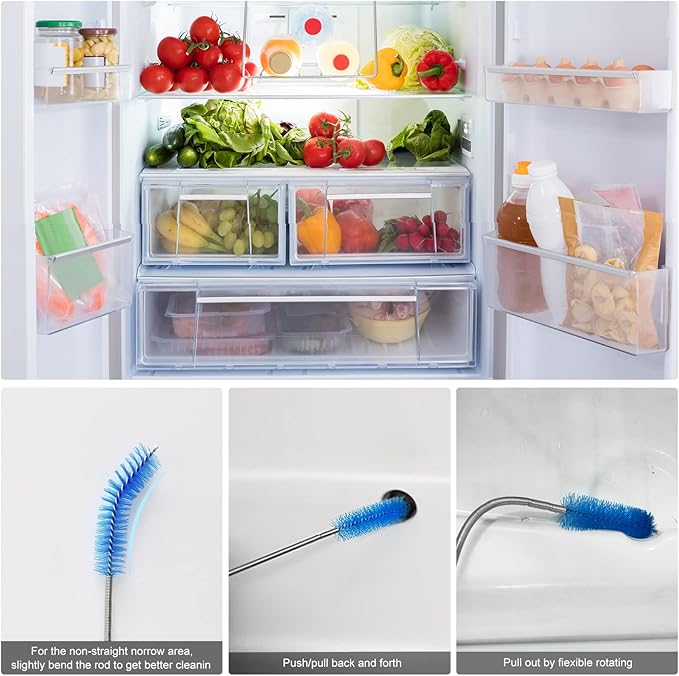 Flexible Drain Brush Cleaner Kit – 5ft Long Elastic Double Head Nylon Cleaning Brush + 3pcs 10inch Straw Brushes for Aquarium Water Filter Pipe Hose Air Tube Fish Tank Tub Sinks Glass Vase