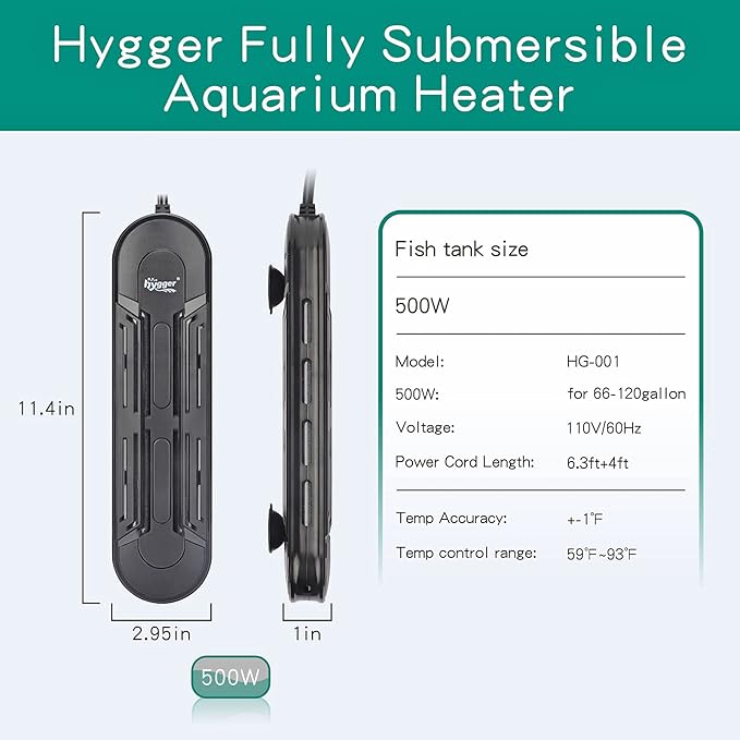 hygger 80-190 Gallon Aquarium Heater with LED Display Controller, Quartz Submersible Fish Tank Heater 800W for Saltwater Freshwater