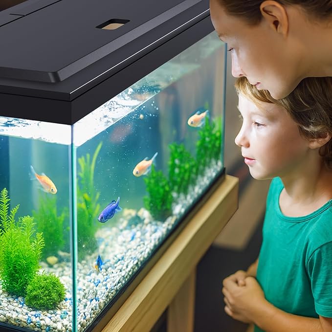 LED Aquarium Hood, Fish Tank Cover with Adjustable Brightness White Tube Light, Replaceable Full-Length Bulb, Fits 24-Inch Framed Aquariums, Black
