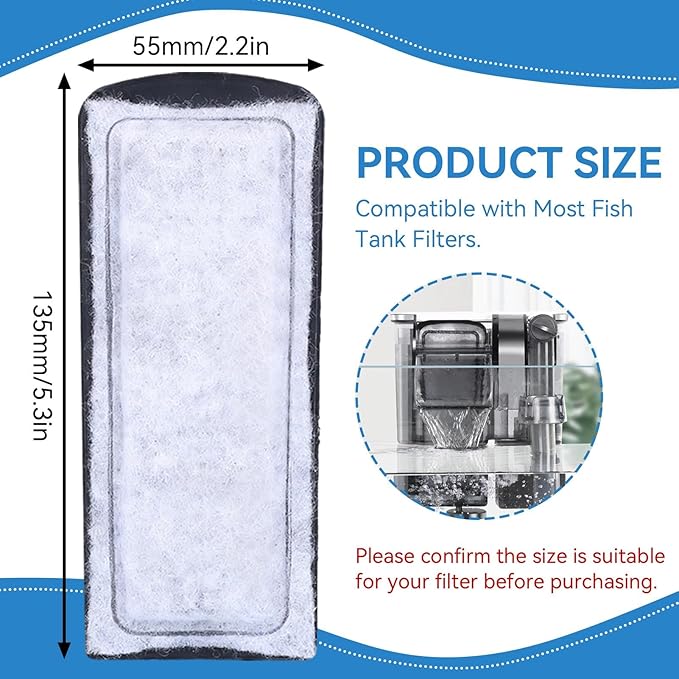 12PCS Fish Tank Filter Cartridge, 5.3 x 2.2in Aquarium Filter Cotton Replacement WallMounted Fish Tank Top Filter Cotton Accessory for Fish Tanks