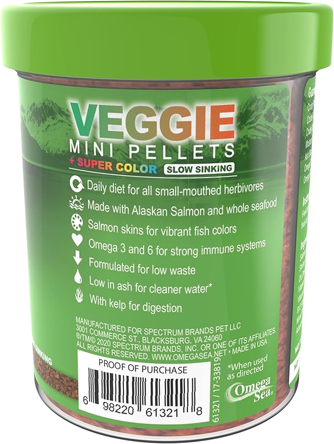 Omega One Veggie Mini Pellets, Sinking, 3.5 oz Container