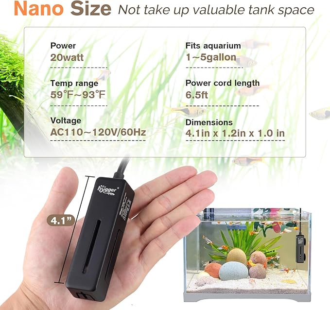 hygger Mini Fish Tank Submersible Heater 20W for 1-5 Gallons Desktop Betta Aquarium Heater with Digital Display Controller Adjustable Temperature
