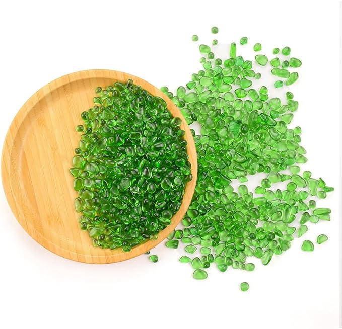 Glass Stones, 1Lb/460g Irregular Sea Glass Pebbles Non-Toxic Artificial Gemstones for Vase Filler/Handmade Gift/Terrarium Flowerpot Aquarium Turtle Tank Decoration, Green