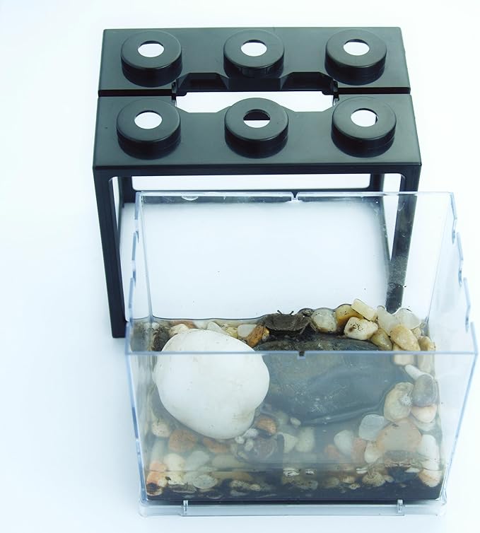 Small Sea Monkey Tank, Stackable Mini Betta Fish Tank Tinny Aquarium Kit with Aquarium Gravel, Moss Ball Tank Shrimp Tank 0.27 Gallon Acrylic Cube Fish Bowl for Shrimp Snails
