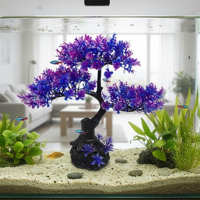 Mipukbay Aquarium Plants Tree - Purple Artificial Plastic Fish Tank Decor, Realistic Ornament Safe for Fish & Shrimp, Low-Maintenance Aquascaping Plants for Freshwater/Saltwater Tank Landscaping