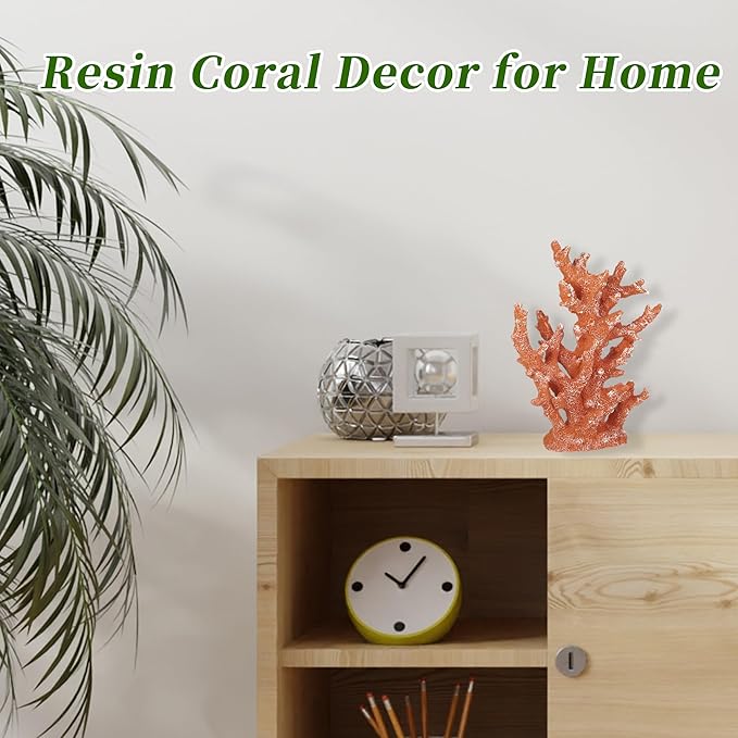 Artificial Coral Decor - Resin Coral Statue Home Decor, 7.48"x2.36"x9.45", Orange