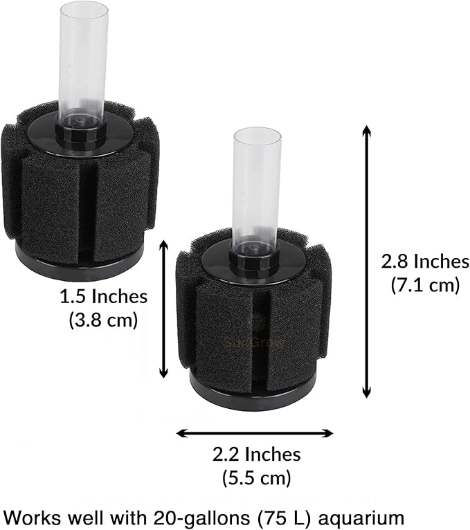 SunGrow 10-Gallon Betta Sponge Filter, Underwater Center Aquarium Filter, Attach it to Air Pump (Not Included) to Run, Works for Tropical Fish & Breeder Aquarium, Perfect for Fry & Small Fish, 2 Pcs