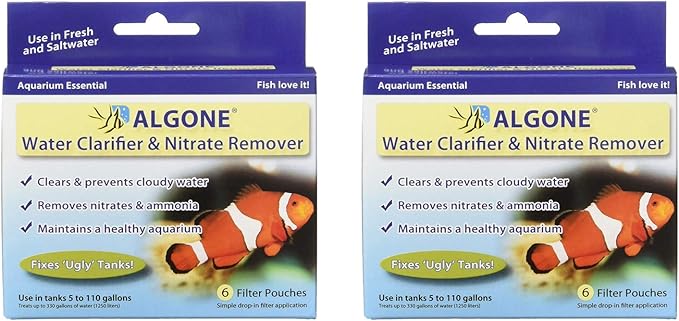 Algone Aquarium Water Clarifier and Nitrate Remover, 6 Filter Pouches - 2 Pack