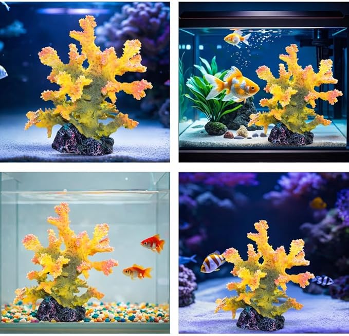 Polyresin Coral Ornament for Fish Tank Decorations,Aquarium Landscape Decor - Safe for Saltwater & Freshwater,Green&Yellow