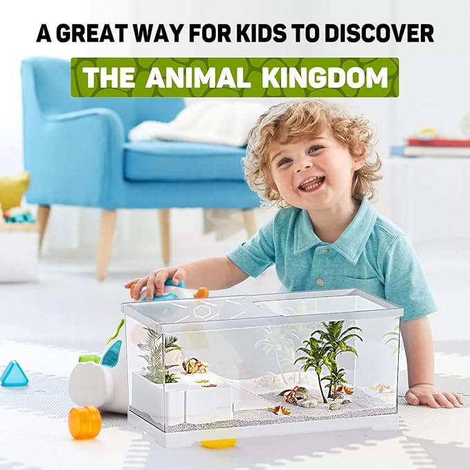 Turtle Fish Tank with Basking Platform and Bottom Drainage, 11.8" x 7" x 7.3" Aquatic Turtle Tank for Juvenile Turtle, Crayfish, Crabs, Amphibians, Reptiles, PC Material, White Color