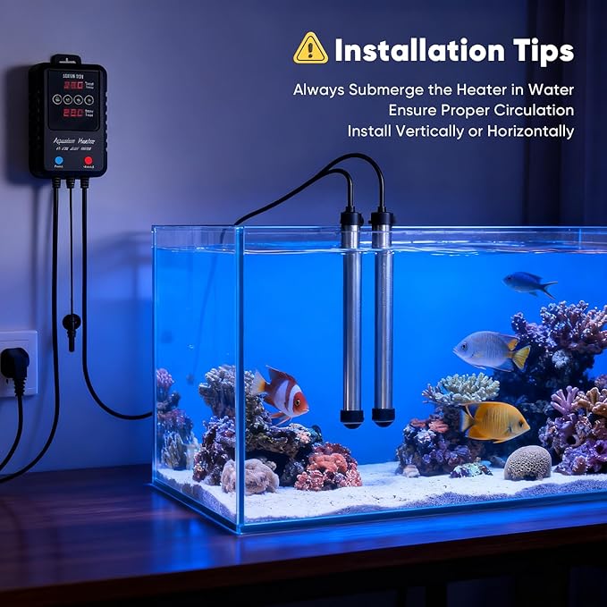 Aquarium Heater 300W for 40–75 Gallon Tanks, Submersible Fish Tank Heater with External Digital Temperature Controller, Fast Heating, Overheat & Dry-Run Protection