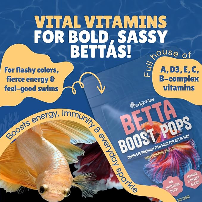 Betta Boost Pops | High-Protein Betta Fish Food Pellets Made in USA | Marine & Insect Protein | Floating & Slow-Sinking | Premium Freshwater Aquarium Fish Food 1oz