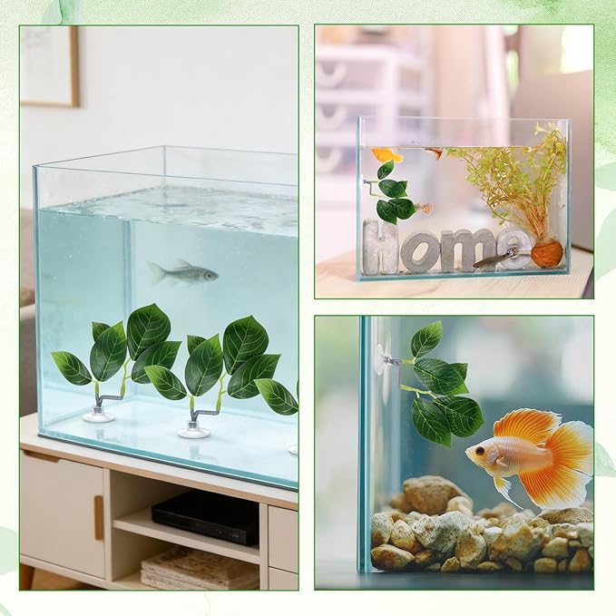 4 Pcs Fish Leaf Pad, Betta Leaf Hammock Adjustable Plastic Plants with Suction Cup Aquarium Decor Fish Tank Accessories Simulating The Natural Habitat for Betta Spawning Grounds Breeding Resting Bed