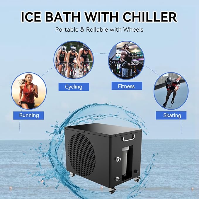 Hi-Q 1HP Cold Plunge Chiller and Heater All-in-One, Smart Ice Bath Machine with App Control & Integrated Pump, Portable Indoor/Outdoor Water Cooler with Wheels for Recovery Tub, Includes 4 Filters